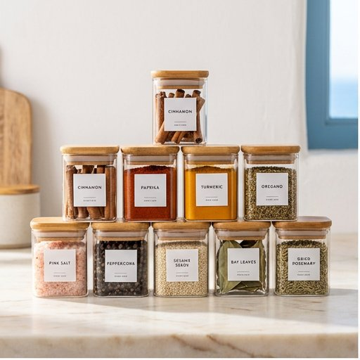 Glass Spice Jars with Bamboo Lids and Labels, 5oz