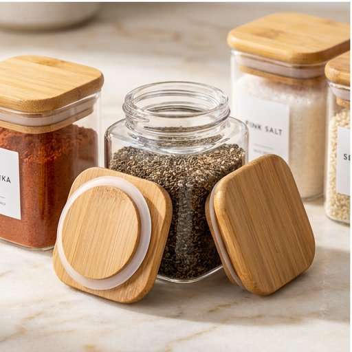 Glass Spice Jars with Bamboo Lids and Labels, 5oz