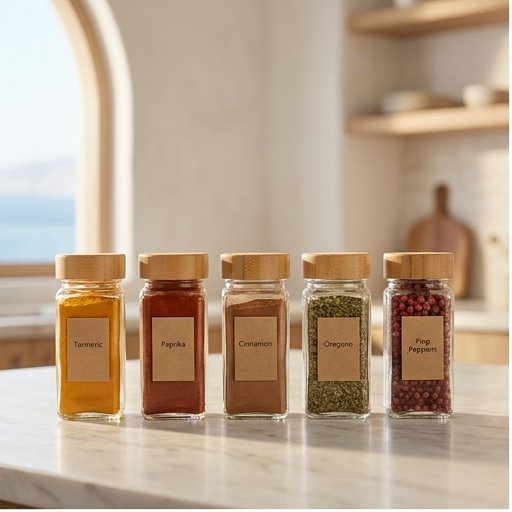 Glass Spice Jars with Bamboo Lids, 4oz Square