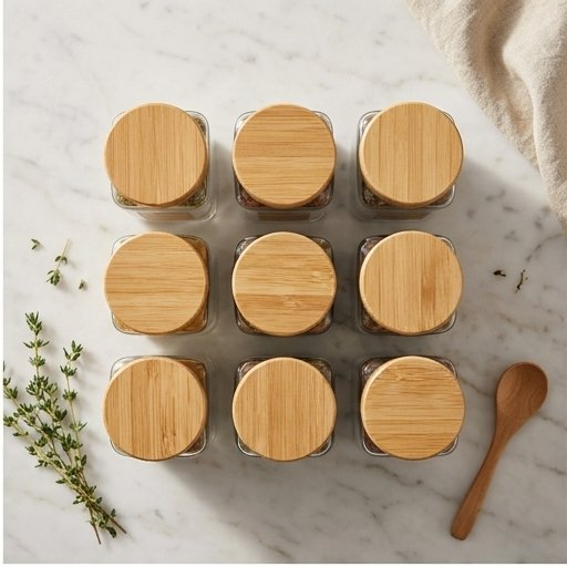 Glass Spice Jars with Bamboo Lids, 4oz Square