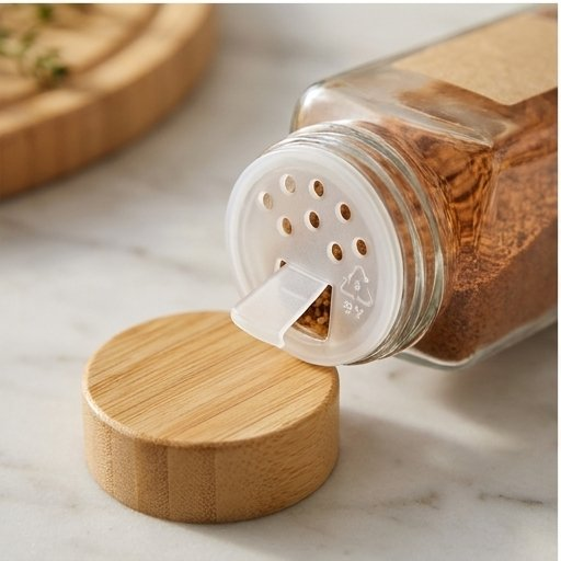 Glass Spice Jars with Bamboo Lids, 4oz Square