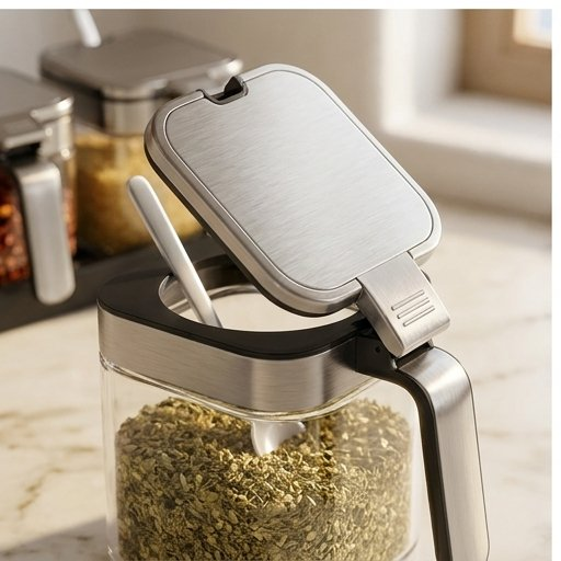Glass Spice Jar Set with Built In Spoons, 10oz Countertop