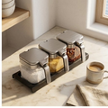 Glass Spice Jar Set with Built In Spoons, 10oz Countertop
