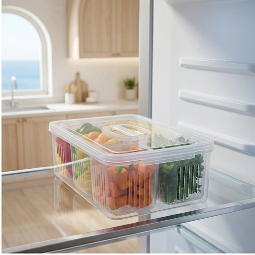 Fridge Organizer with Drain Baskets, 4 or 6 Grid