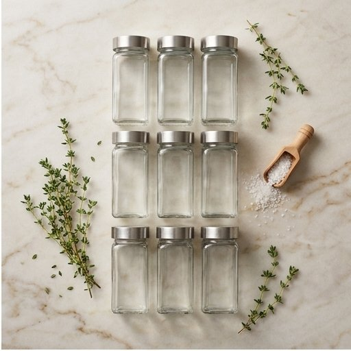 Glass Spice Jars with Shaker Lids, Square 4oz