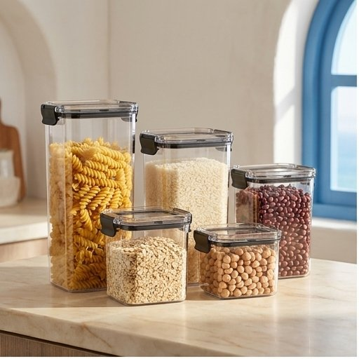 Airtight Pantry Container Set, Stackable Clear Plastic