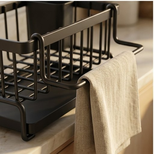 Sink Caddy with Drip Tray and Towel Bar, Black or White