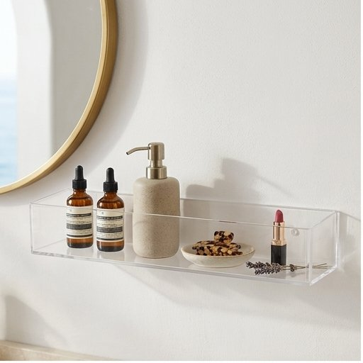 Clear Acrylic Wall Mounted Storage Shelf, No Drill