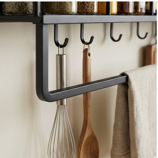 Wall Mounted Kitchen spice Rack with Hooks and Towel Bar
